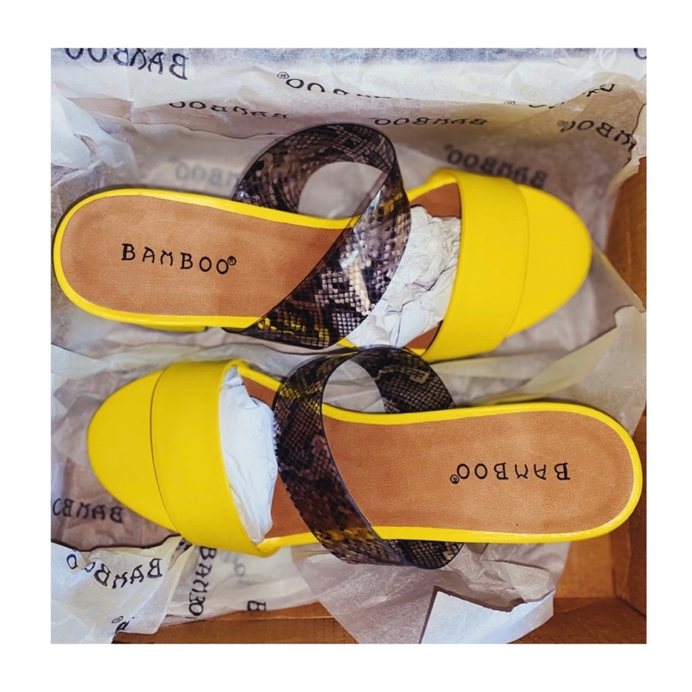 Yellow chunky heels